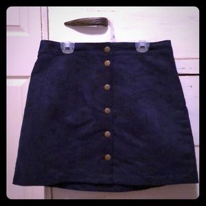 Navy suede button skirt